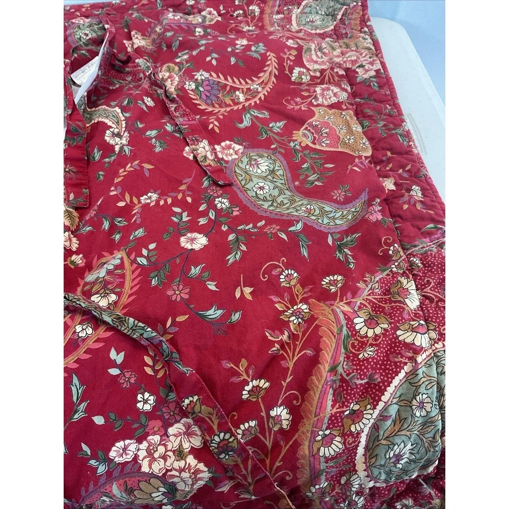 Pottery Barn Anibel Floral Paisley quilted Euro Sham Pillow Cover RED provencial